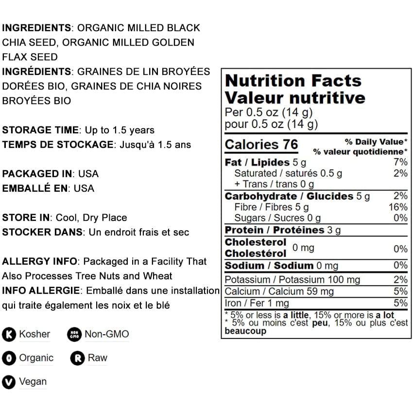 Food To Live Organic Omega Power Flax And Chia Seeds Blend, 2 Pounds Cold-Milled From Whole Seeds, Non-Gmo, Vegan, Kosher, Bulk.