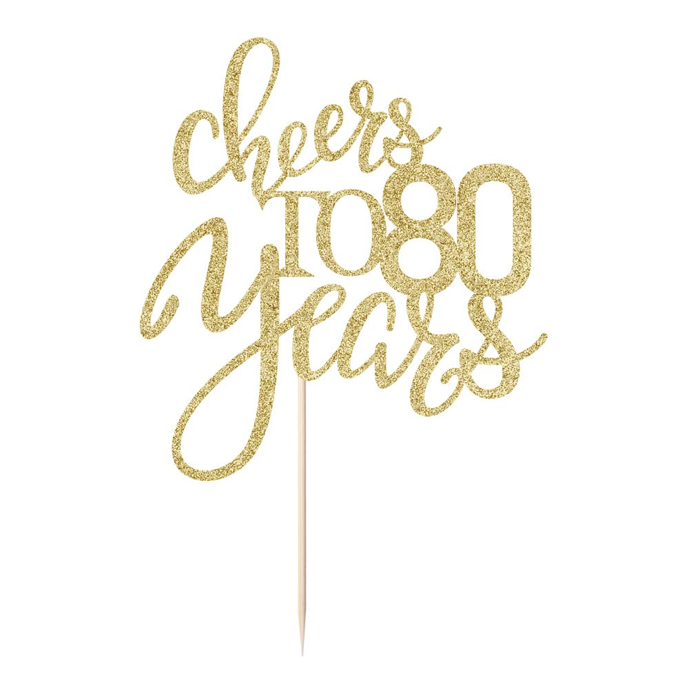 Qertesl Gold Glitter Cheers To 80 Years Cake Topper, Happy 80Th Birthday Cake Decorations,Perfect For 80 Years Cake Decorating,W