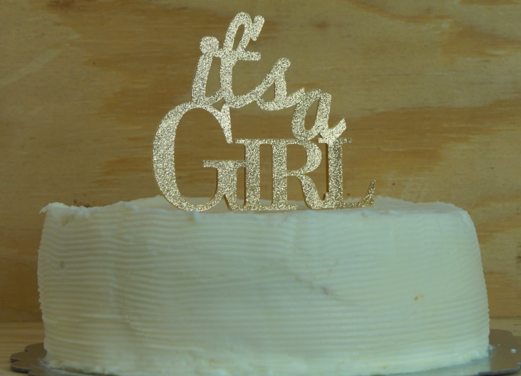 All About Details Silver It'S-A-Girl Cake Topper, 1Pc, Baby Shower Cake Topper, Party Decor, Baby Shower Decoration, Glitter Top