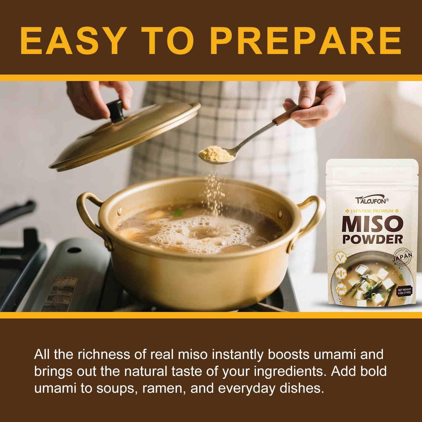 TALCUFON Miso Powder Japanese Freeze-Dried White Miso, Gluten-Free, Vegan, No Additives, Ready to Use for Ramen, Miso Soup, Simm