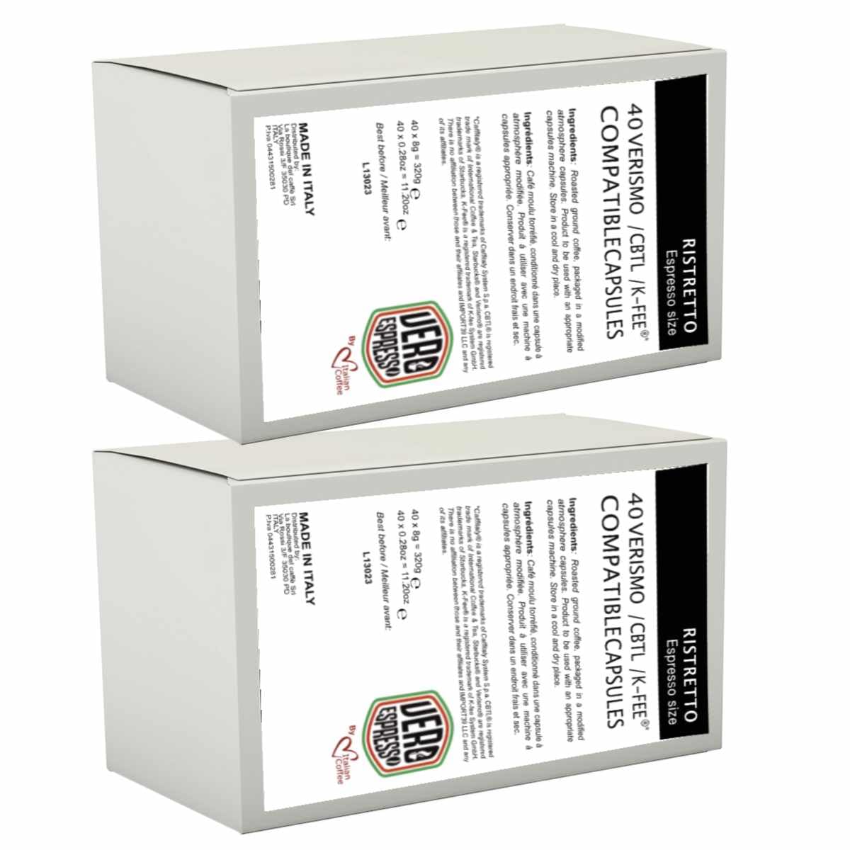 ITALIAN COFFEE FOR ESPRESSO LOVERS Coffee compact pieces, RISTRETTO Blend, Compatible with Verismo, CBTL, Caffitaly, K-fee, Pack of 80