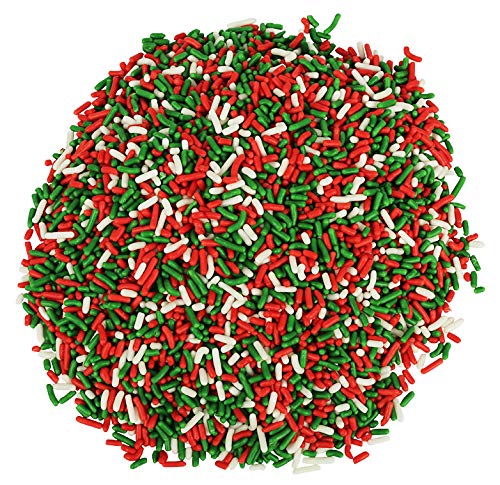 Christmas Sprinkles Bulk - 2.2 LB - Xmas Tree Jimmies - Red, Green & White Confetti for Dessert Decorating - Holiday Baking Topp