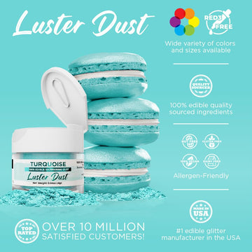 Luster Dust - Turquoise (4G 1X Jar) | Edible Vegan Dust & Paint For Cake Decorating, Ice Cream, Desserts, Cocktails And Beverage