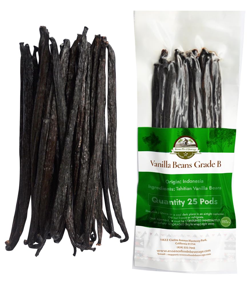 ESSENCE FOOD & BEVERAGE Tahitian Vanilla Beans, Grade 5, 12 Whole Beans for Homemade Extract, Baking & Cooking