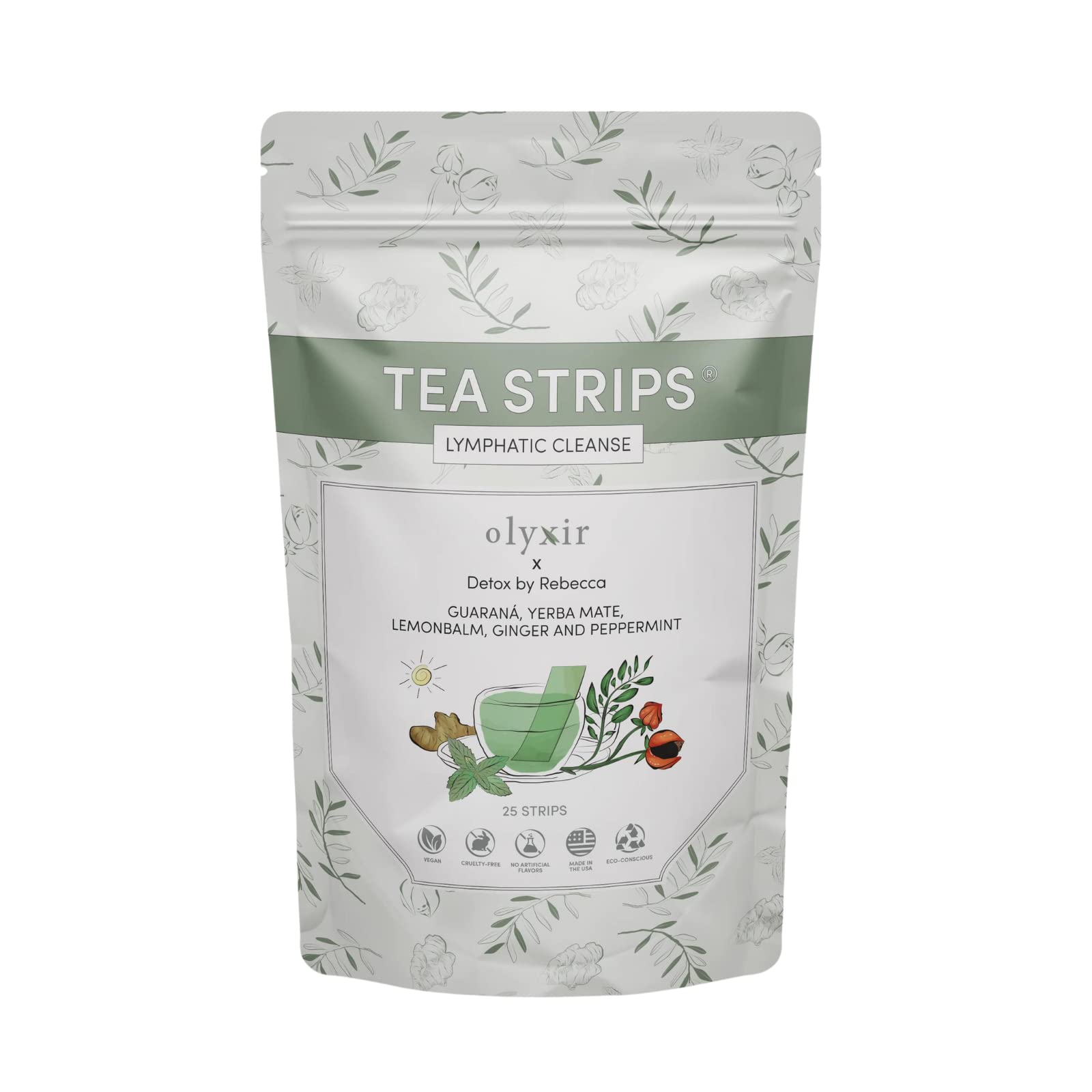 Olyxir Detox Tea Strips - Organic Guarana, Yerba Mate, Ginger, Peppermint, 25 Ct