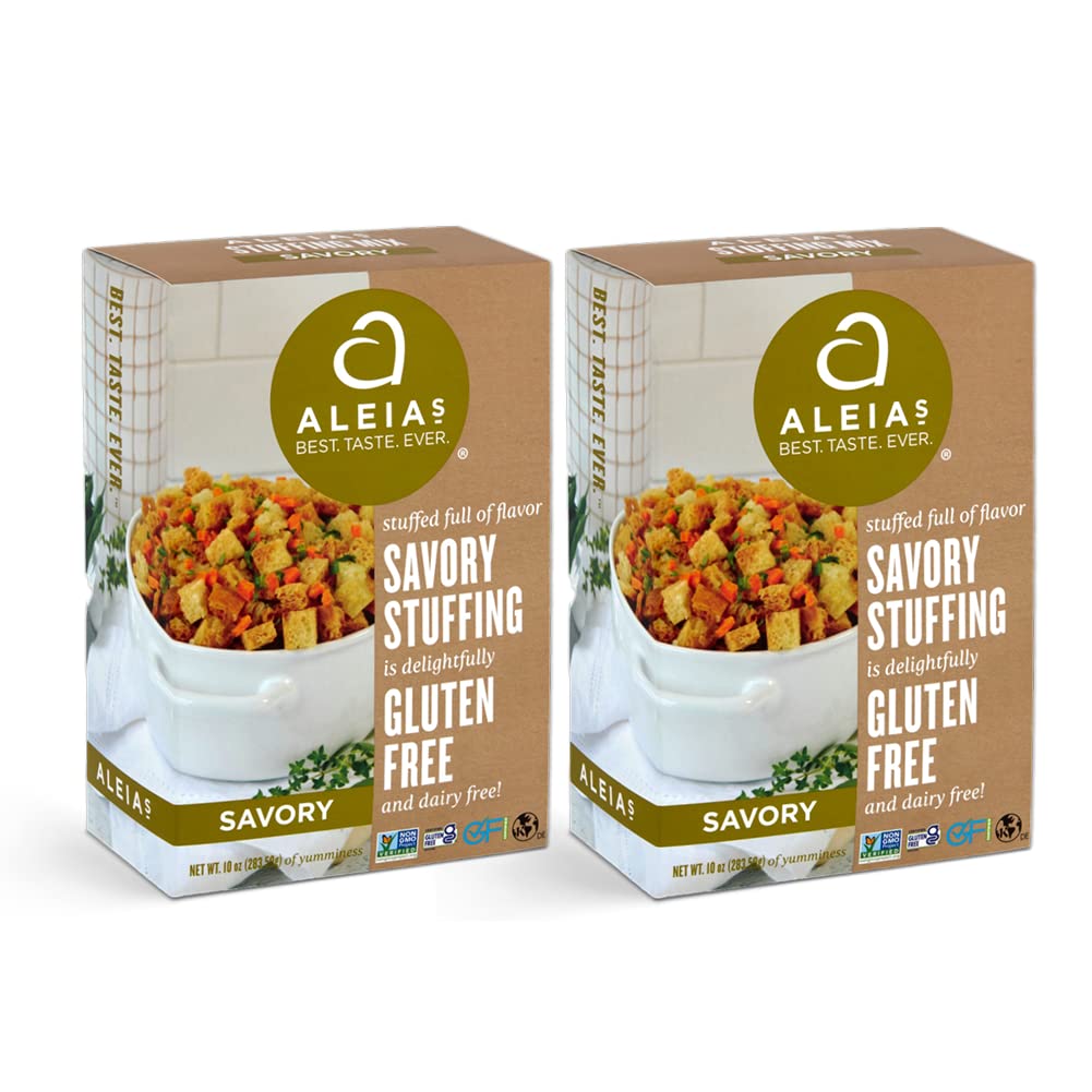 Aleia'S Best. Taste. Ever. Savory Stuffing Mix - 10 Oz / 2 Pack – Authentic Taste, Classic Stuffing For Gluten Free Recipes, Certified Gluten Free, Non-Gmo, Corn Free, Soy Free, Dairy Free, Low Sodium, Kosher