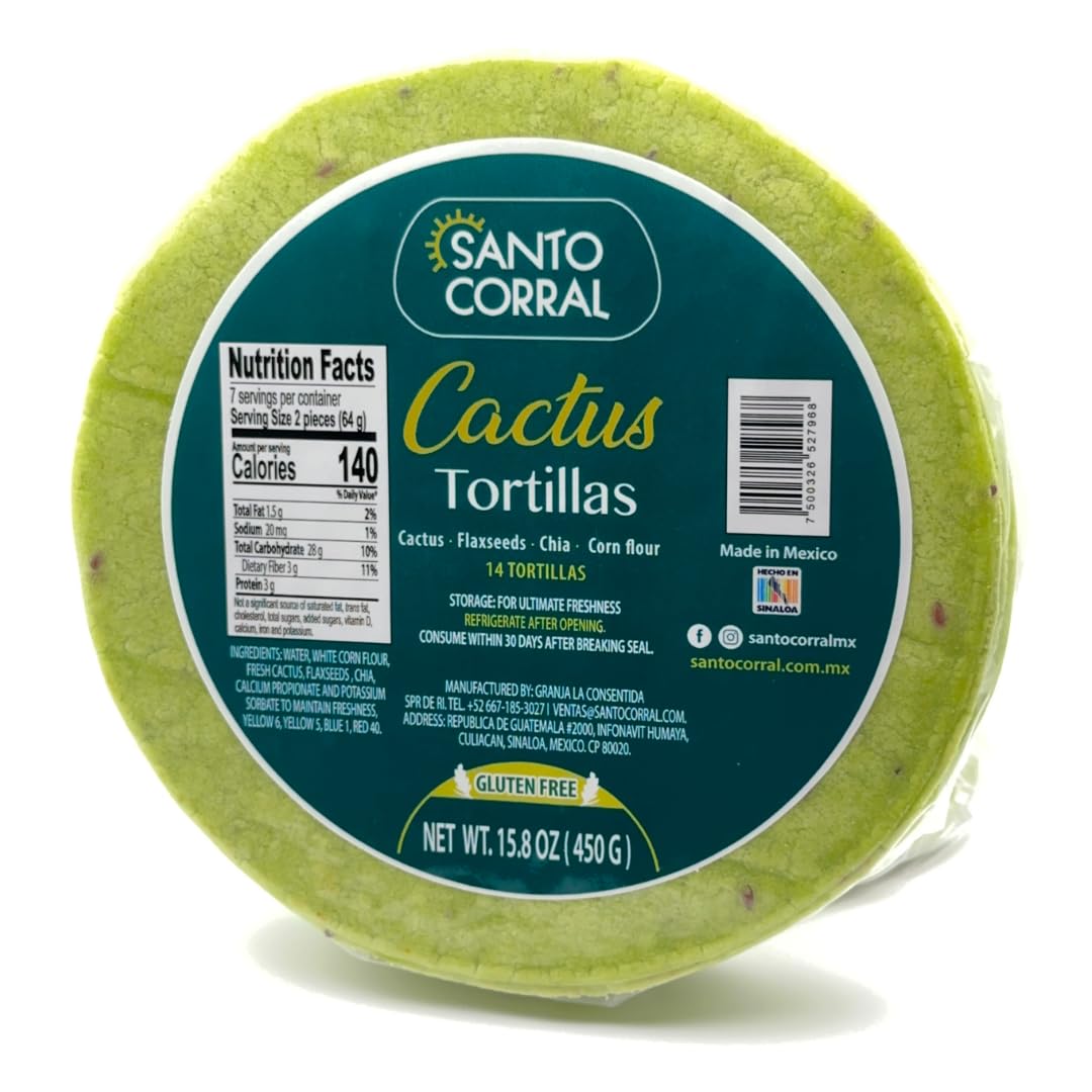 Santo Corral Tortillas de Nopal, Prickly Pear Cactus, Gluten Free with Flaxseeds & Chia