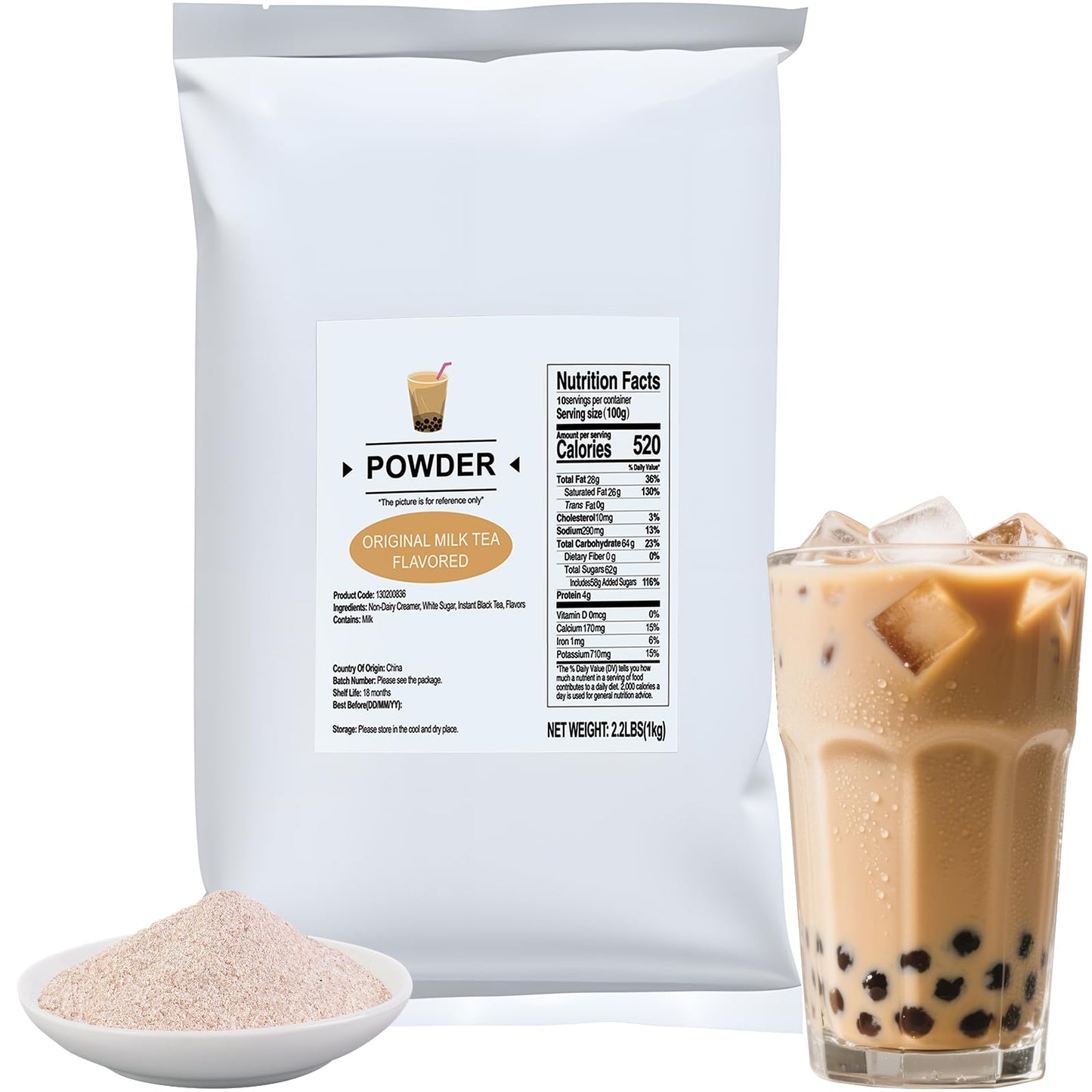 Soeos Milk Tea Flavored Powder (3-in-1), 2.2 lbs (1kg) - Instant Bubble Tea Mix with Creamer & Sugar, Easy to Prepare, Perfect f