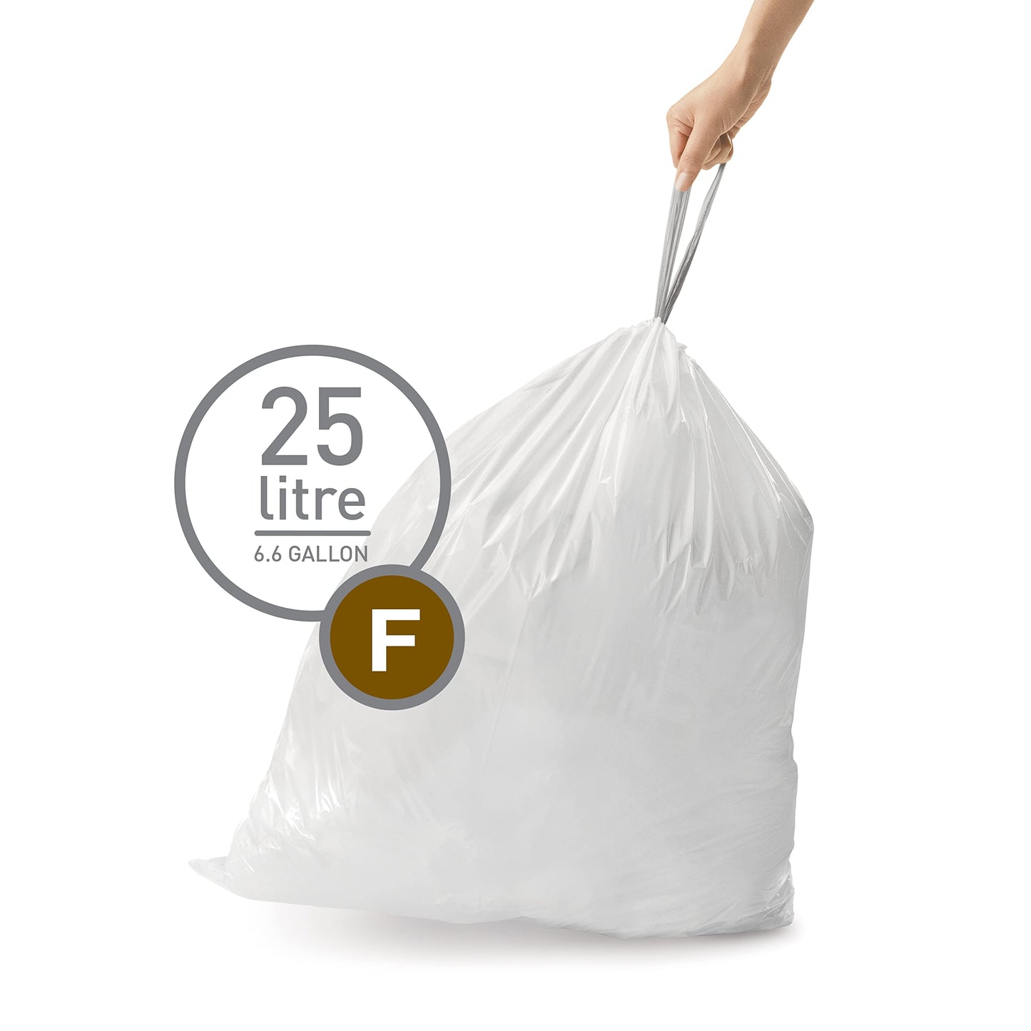 Simplehuman Code F Custom Fit Drawstring Trash Bags In Dispenser Packs, 60 Count, 25-30 Liter 66-8 Gallon, White