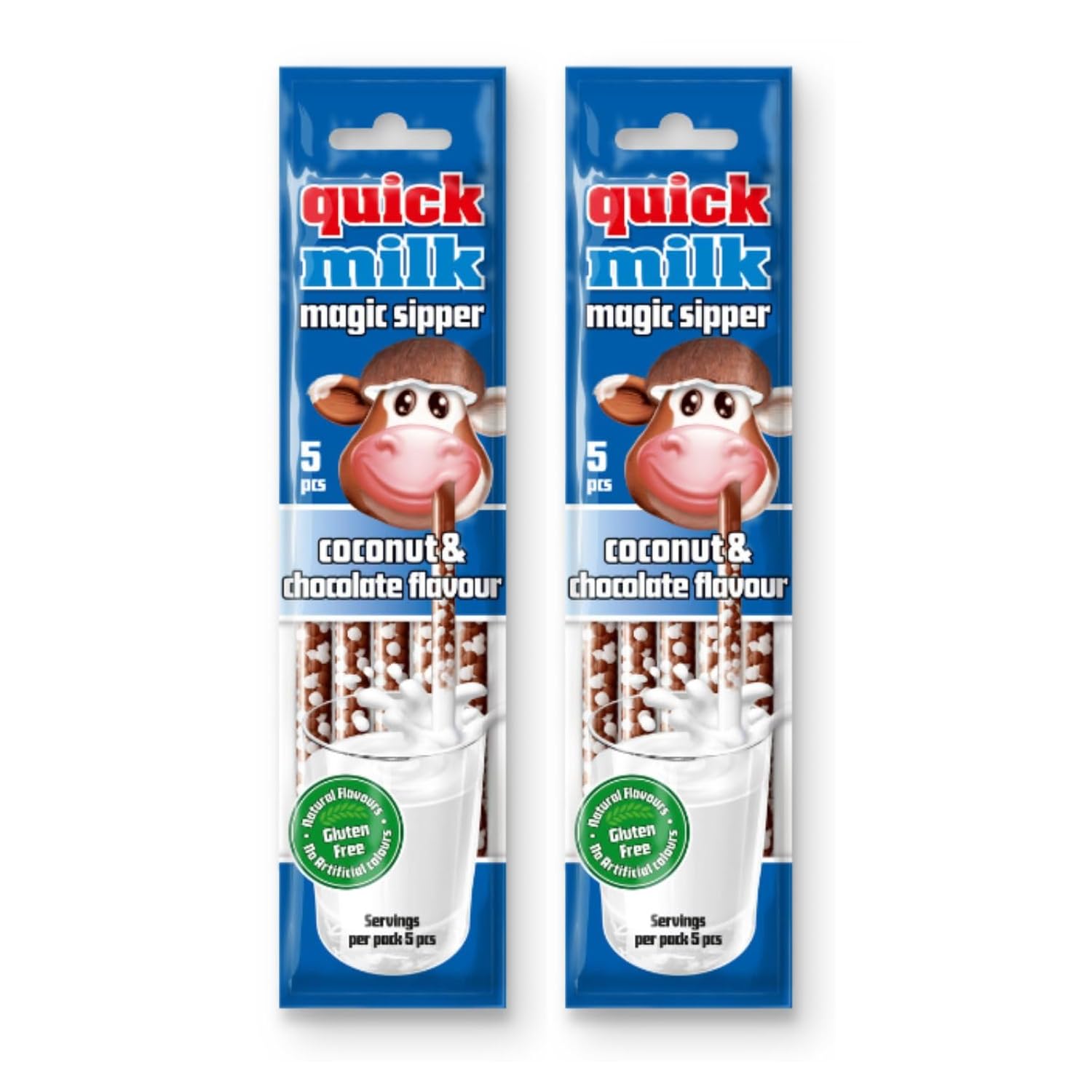 Quick Milk  Gluten Free Flavoured Magic Sipper Straws  Pack of 2 (Total 10 Straws) Coconut Chocolate