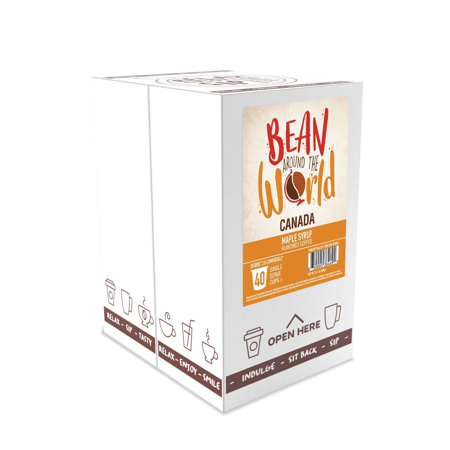BEAN AROUND THE WORLD Flavored Coffee for Keurig 2.0, Maple Syrup, 40 Count