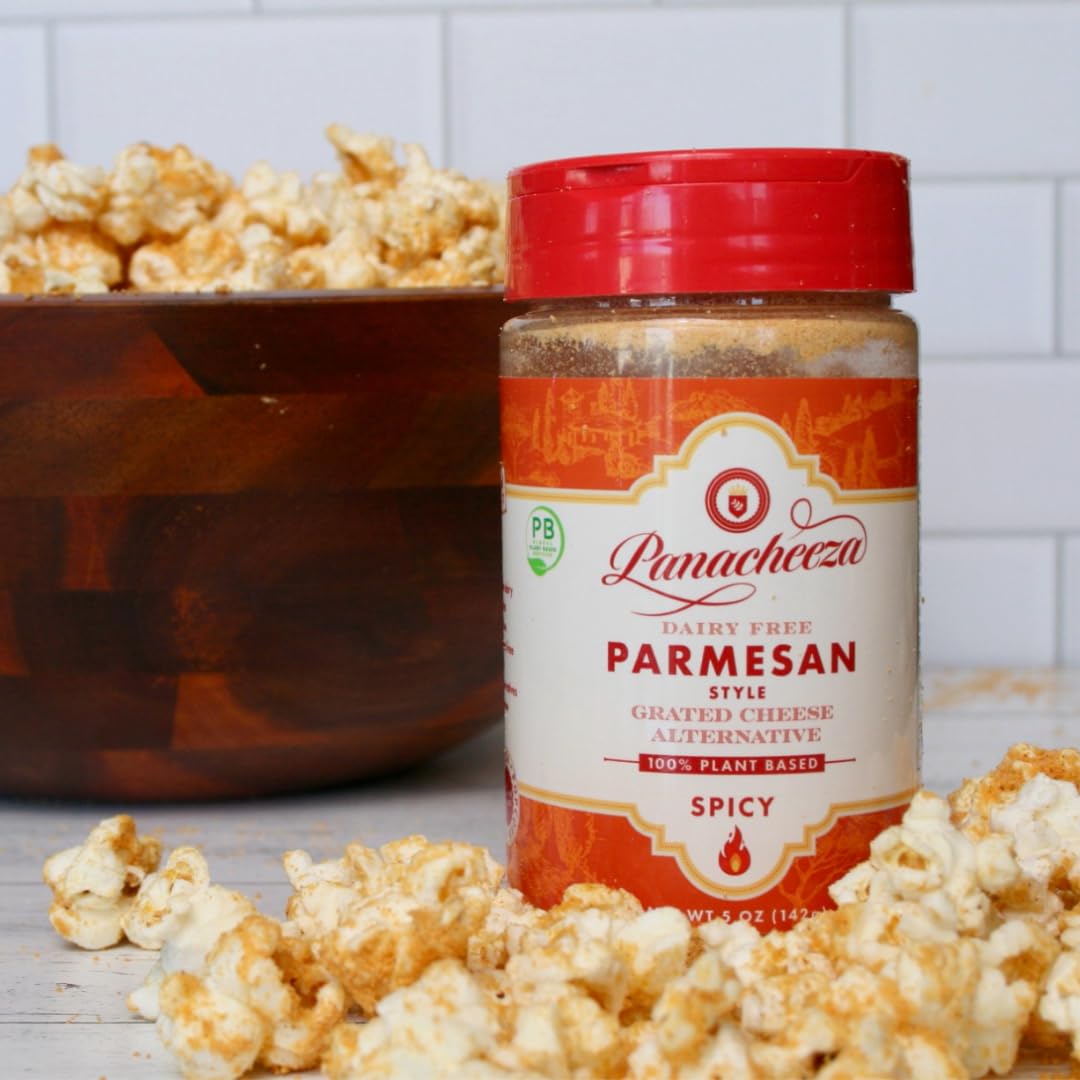 Panacheeza Hot & Spicy Vegan Grated Parmesan Style, 8oz, Bold Flavor for Pastas, Pizzas, and Salads