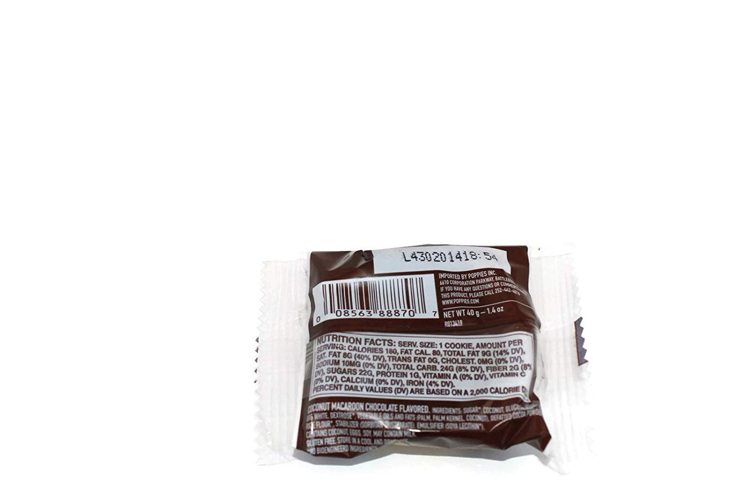 Poppies Belgium Gluten Free Chocolate Flavored Coconut Macaroon Single Serve Cookies, 1.4 Oz (24 Pack)