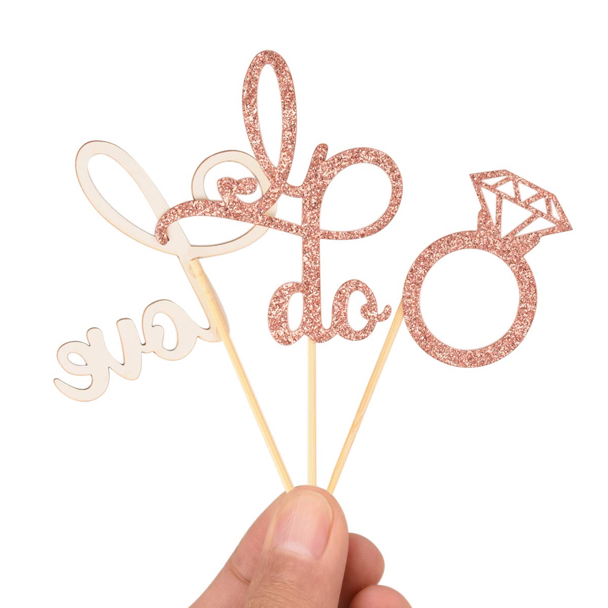 Donoter 48 Pcs Rose Gold Glitter Diamond Ring Cupcake Toppers Love I Do Cake Picks For Wedding Engagement Party Decorations