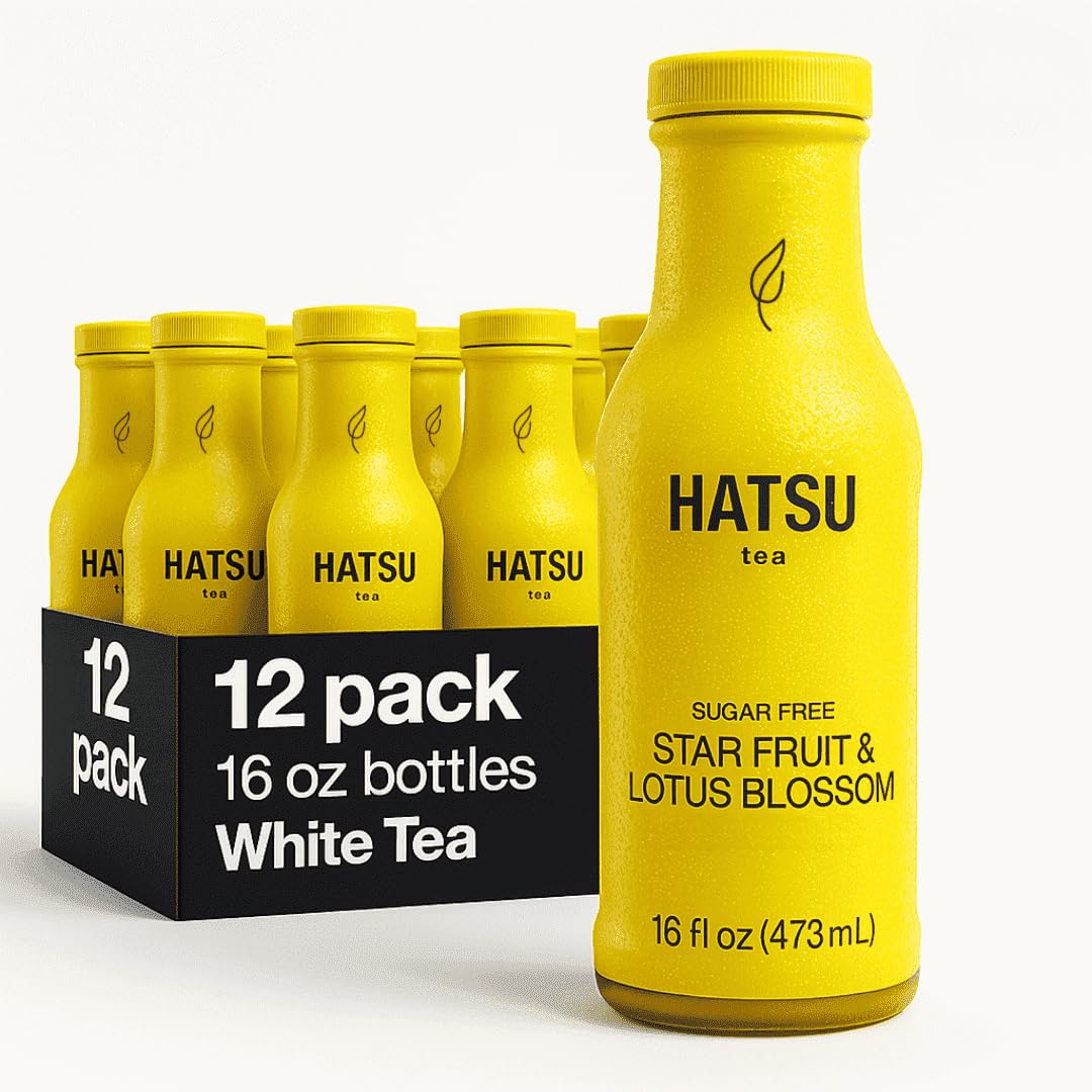 Hatsu Sugar-Free White Tea, Star Fruit & Lotus Blossom Flavor, Low-Calorie Iced Tea, 16.9 fl oz Bottles, Pack of 12