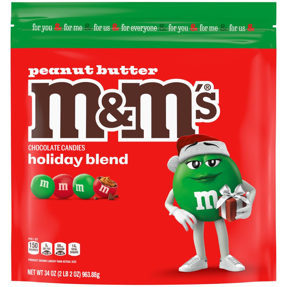 M&MS Peanut Butter Red & Green Milk Chocolate Christmas Candy  34 Oz Resealable Bag