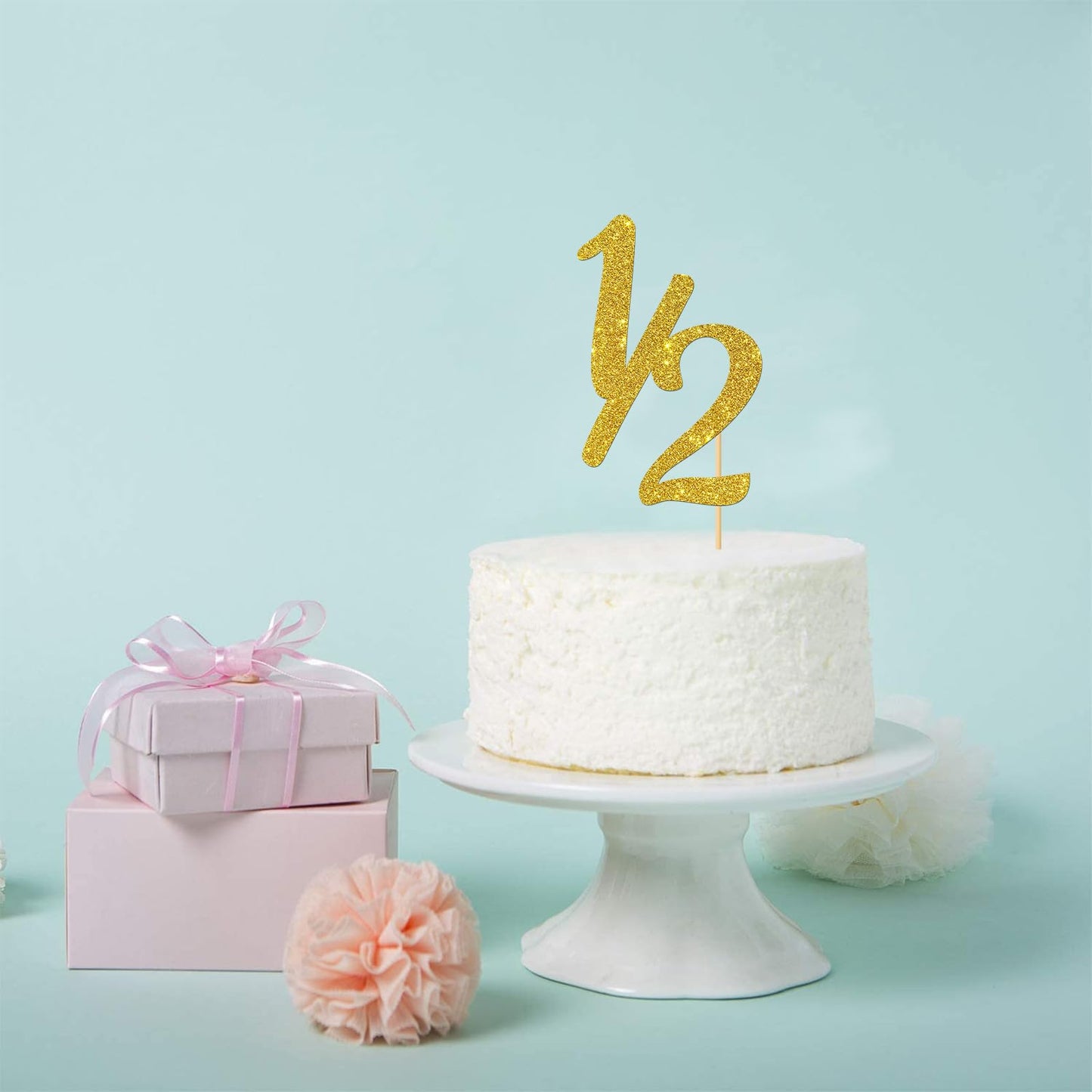 Gold Glitter Half Year Old Cake Topper - Half Year 1/2 Cake Topper - For Half Year Anniversary/Baby Shower/Baby'S Half Year Old