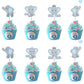 Morofme 48pcs Elephant Cupcake Toppers, Double-Sided, Cardboard, Blue, Model 003, Baby Shower, Birthday Party Decorations