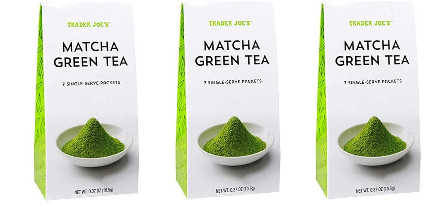 Trader Joes Matcha Green Tea Powder - Convenient Single Serve Packets  For Tpartyl & Home  3 Pack (Each With 7 Sticks)