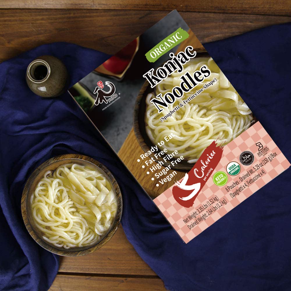 Yuho Organic Shirataki Konjac Pasta Variety 8 Pack Inside, Fat Free, Keto Friendly, Zero Carbs, Healthy Diet Pasta 53.61 Oz, 4 N