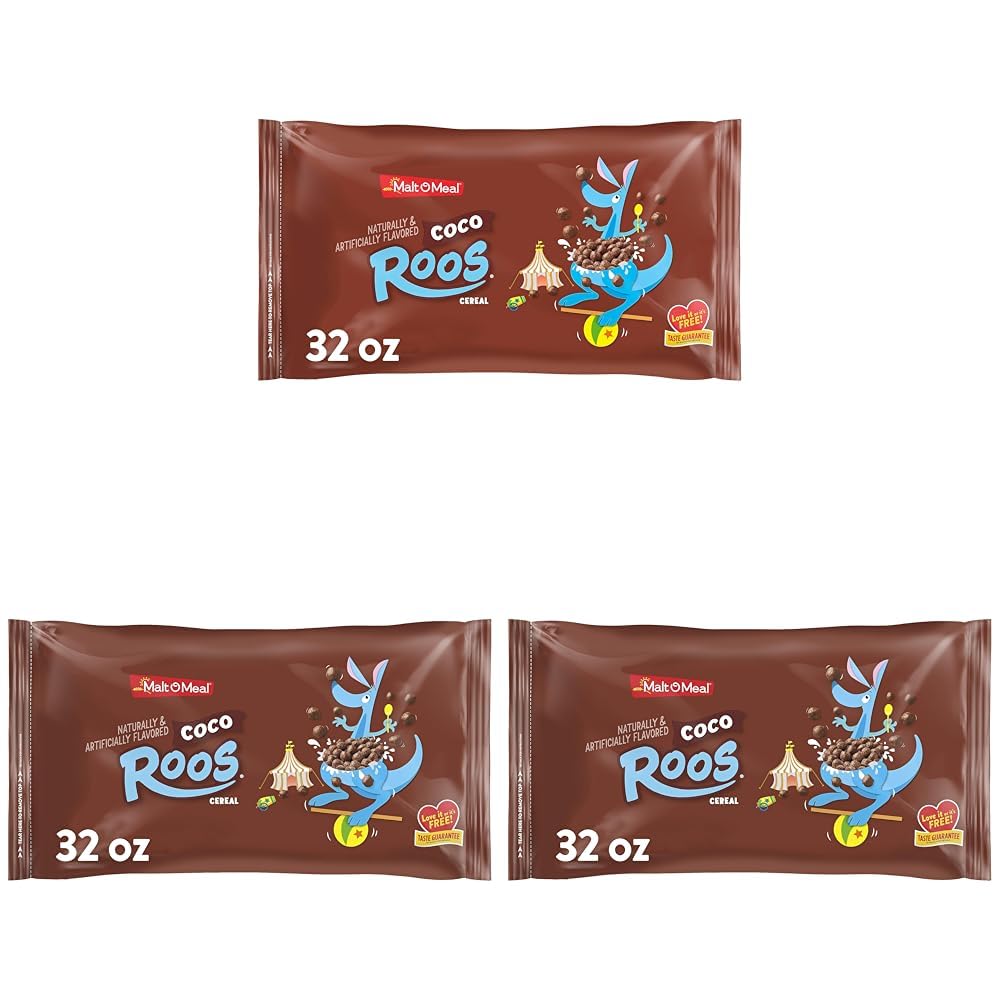 Malt-O-Meal Coco Roos Breakfast Cereal, Crunchy Chocolate Puff Cereal, Large Cereal for Family, 32 OZ Resealable Cereal Bag (Pac