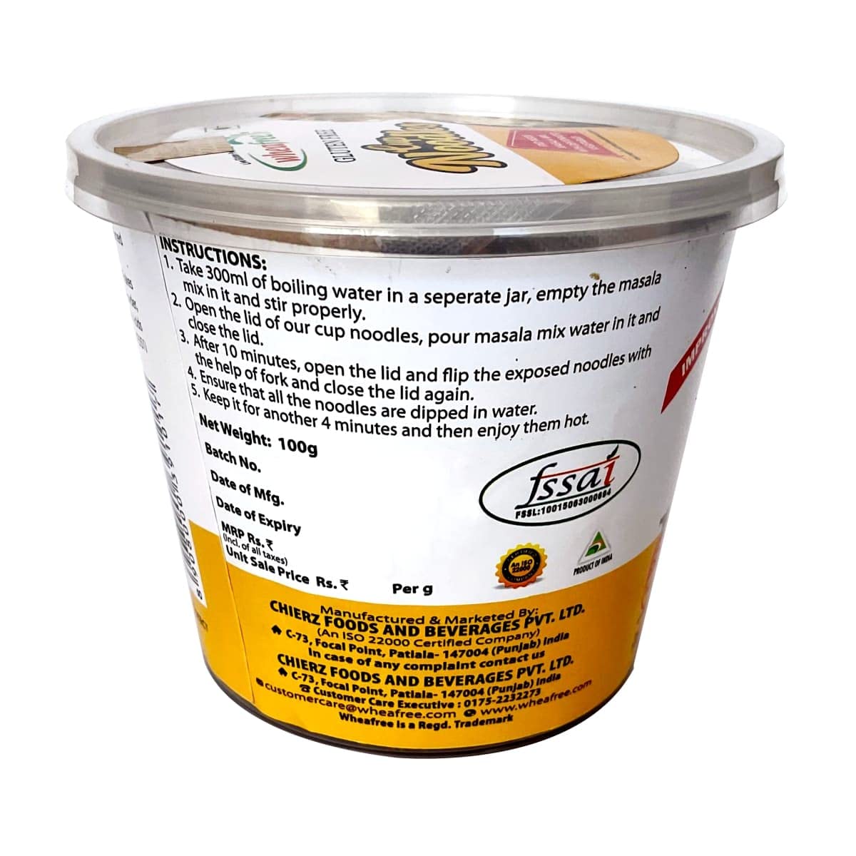 Wheafree Gluten Free Cup Noodles (Pack Of 4 X 100G Each) | Quick And Easy To Cook | New & Better Formulation | Comes With Tastem