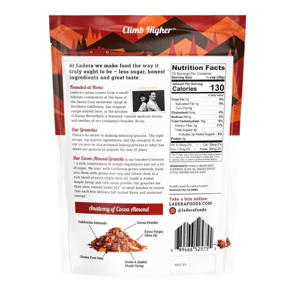 Ladera Granola  Cocoa Almond Granola  Low Sugar  Gluten Free & Vegan  Granola Breakfast  Healthy Snack  11 Oz