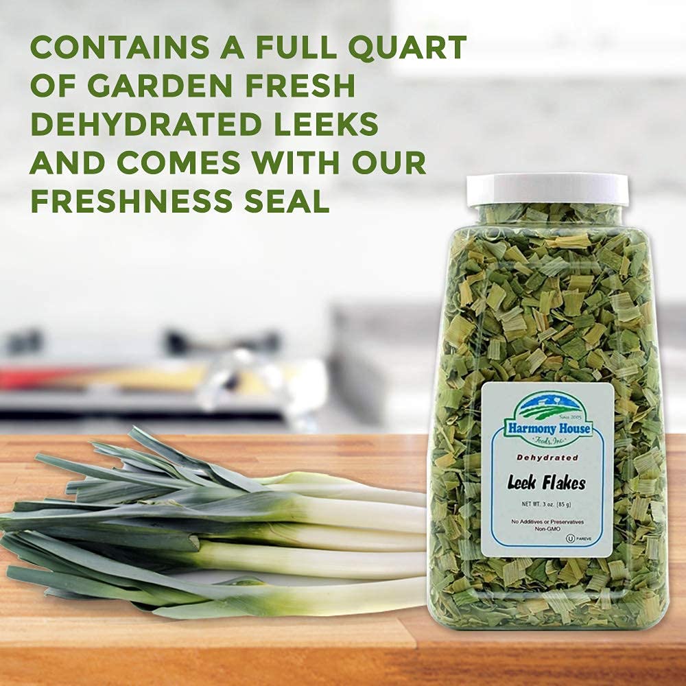 Harmony House Foods Dehydrated Leek Flakes - Air Dried Vegetables For Soup And Cooked Dishes, Great For Camping, Survival, And B