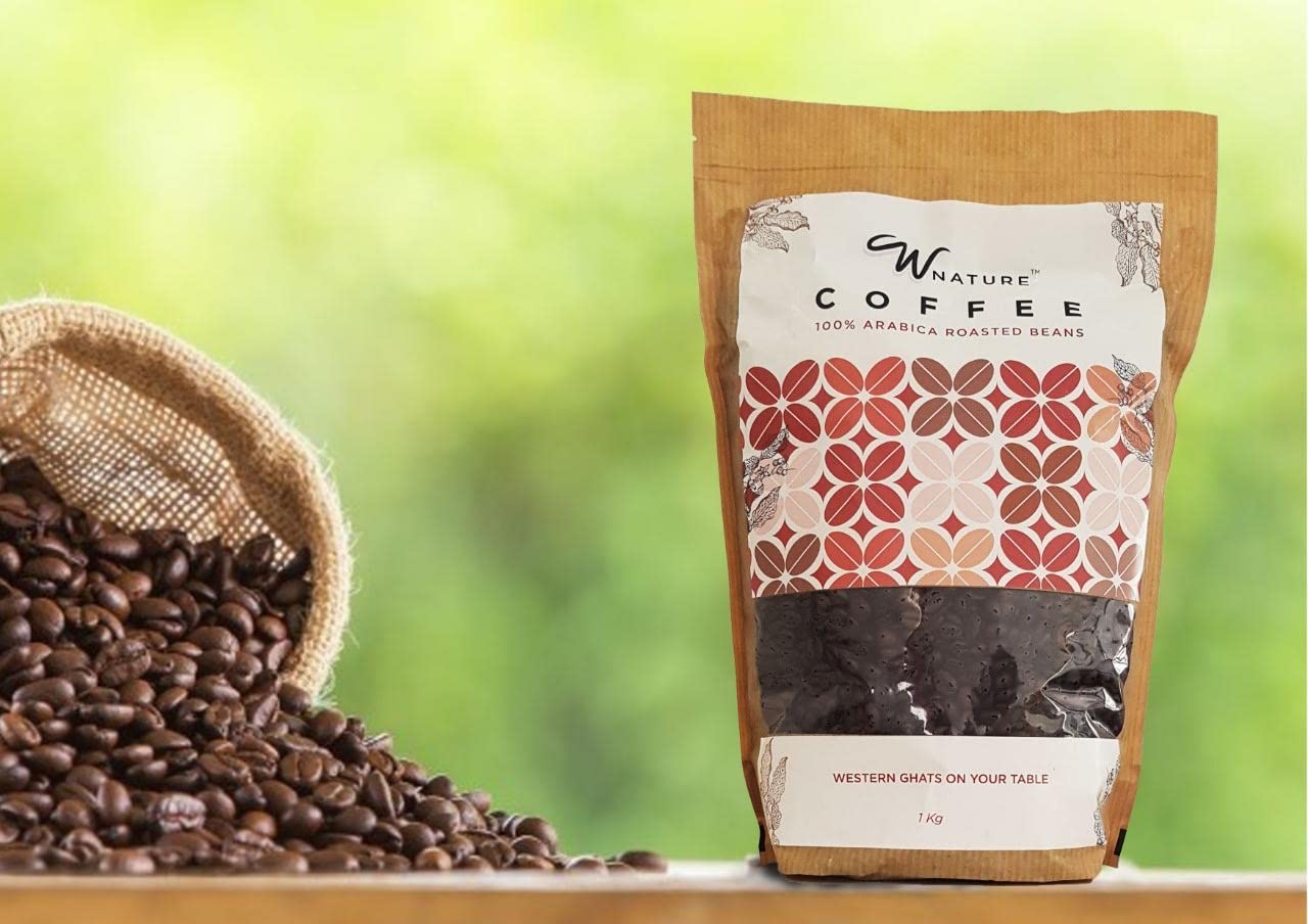 Wnature Organic Roasted, Coffee Beans,Medium Roast, 100% Pure N Natural, Bag, 1Kg