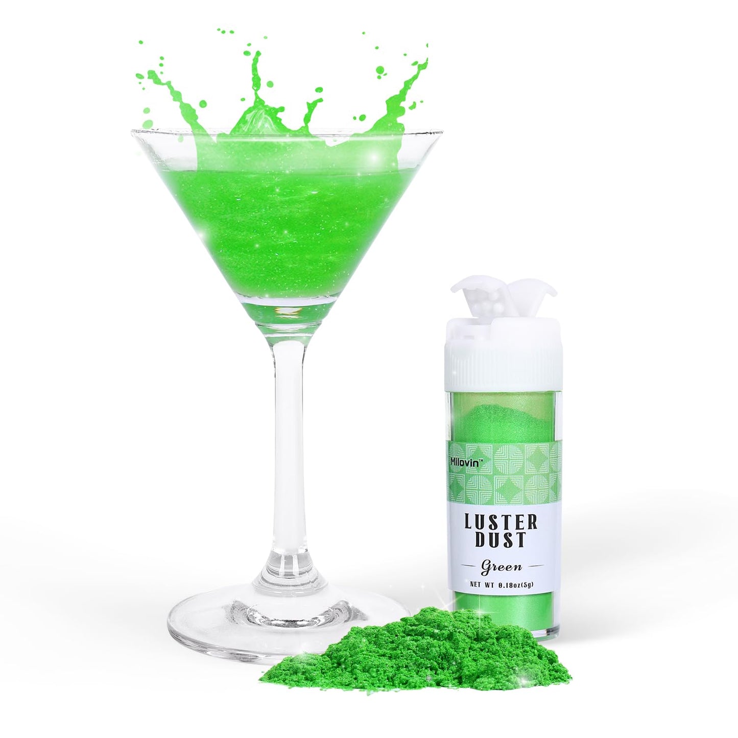 Green Edible Glitter for Cocktails, Green Luster Dust Edible 5g, Edible Glitter for Cake Decorating, Drinks Glitter, Perfect for