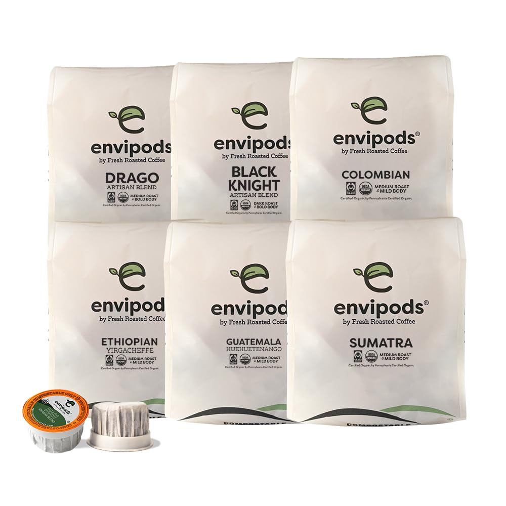 Fresh Roasted Coffee Organic Envipods Variety Pack, BPI Compostable, USDA Organic, 72 Count for K Cup Brewers