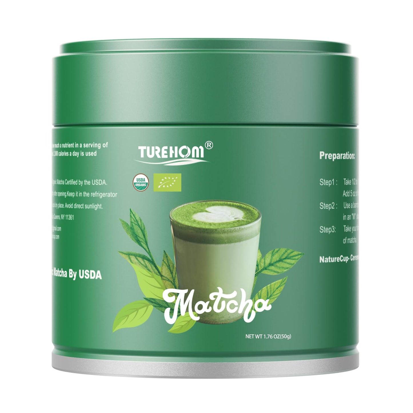 TureHom Ceremonial Grade Matcha Green Tea Powder – USDA Organic, Vegan, 1.76oz Tin