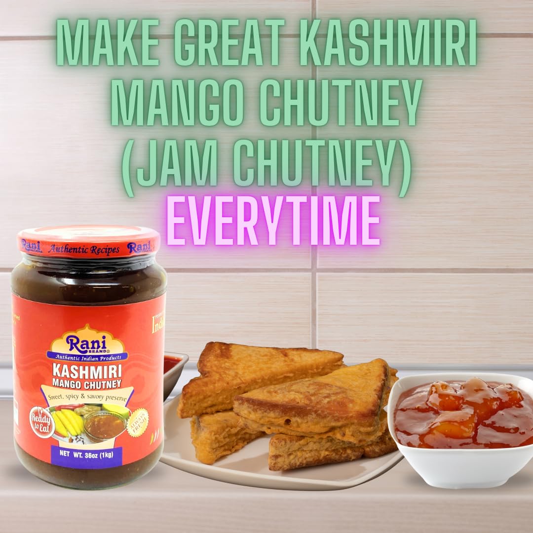 Rani Kashmiri Mango Chutney (Indian Preserve) 36Oz (2.2Lbs) 1Kg Glass Jar, Ready To Eat, Vegan, Pack Of 5+1 Free ~ Gluten Free,