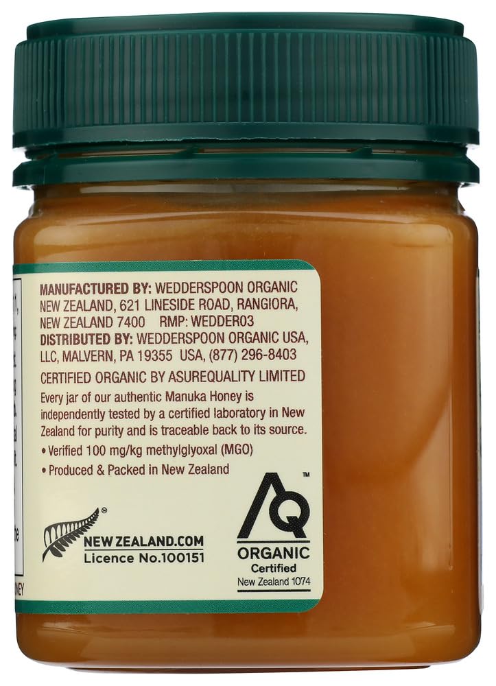 Wedderspoon Raw enhanced USDA Certified Organic Manuka Honey  100+ MGO  8.8 Oz  Unpasteurized New Zealand Honey  From Our Hives to Your Home