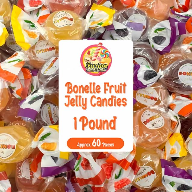 Fusion Sweets Bonelle Italian Fruit Jelly Candy - Gluten Free & Vegan - 1 Pound Bulk Bag - Assorted Colors (Approx 60 Pieces)