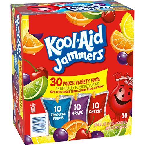 Kool-Aid Jammers Variety Pack, Tropical Punch, G  & Cherry Flavored, 30 Pouches, 60 Fl Oz (Pack of 3)