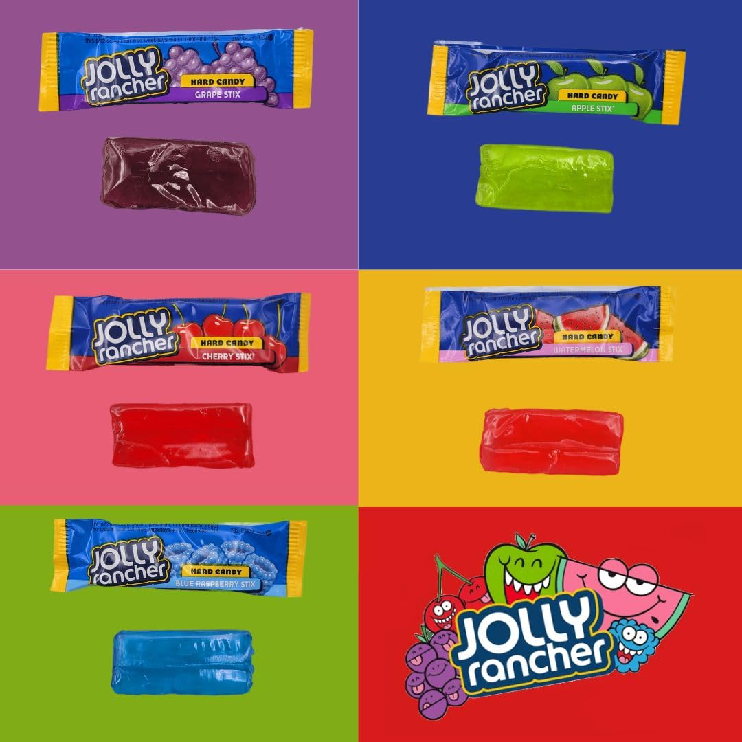 JollyRancher Stix Original Assorted Flavored Hard Candy Sticks - Individually Wrapped Bulk Pack of 50 - Sweetsome