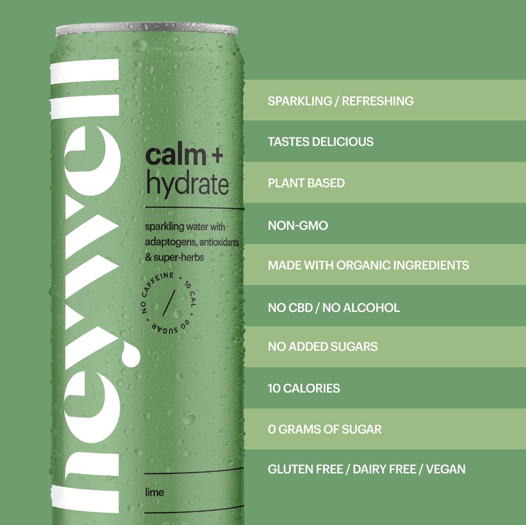 Heywell Sparkling Adaptogenic Water Calm And Hydrate Lime Flavor, Non Caffeinated, Organic, Non Gmo, Vegan, Gluten Free, Dairy F