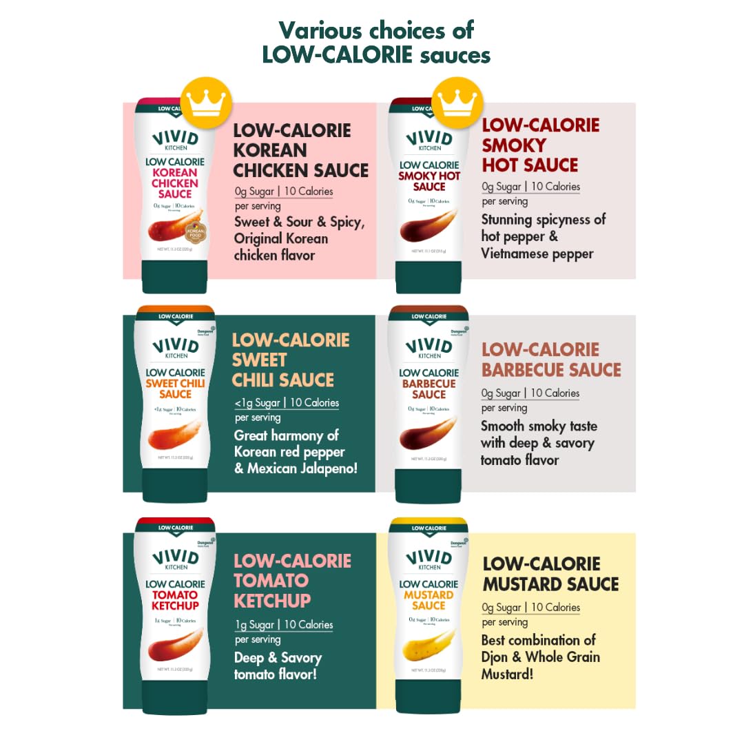 Vivid Kitchen Low-Calorie Ketchup Sauce - 2 Pack - Zero Sugar, 10 Cal/Serving - Allulose Sweetened, No Preservatives Or Msg - Easy Squeeze Bottle - Healthy, Guilt-Free Ketchup Alternative For Fries, Burgers, Sandwiches & More