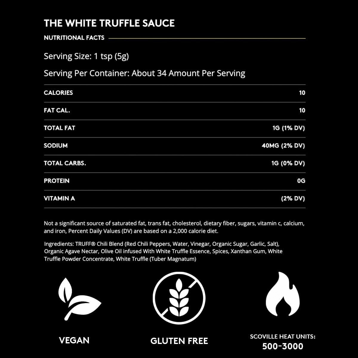 TRUFF White Truffle Hot Sauce, Gourmet Hot Sauce with Ripe Chili Peppers, Agave Nectar, White Truffle Oil and Coriander, a Limit