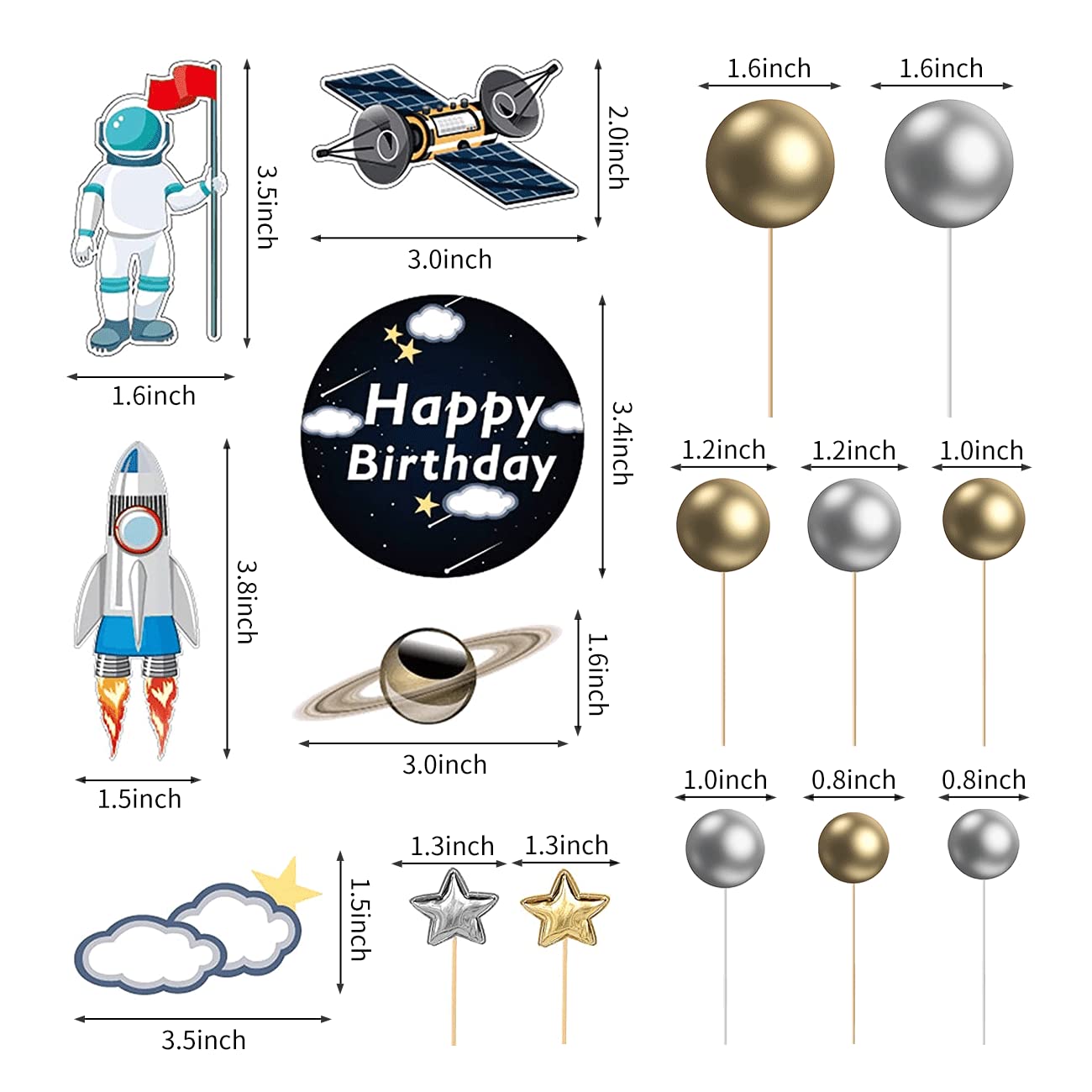 22 Pcs Space Cake Topper,Outer Space Cupcake Toppers Astronaut Figurine Decorations Birthday Space Themed Party Supplies Planet