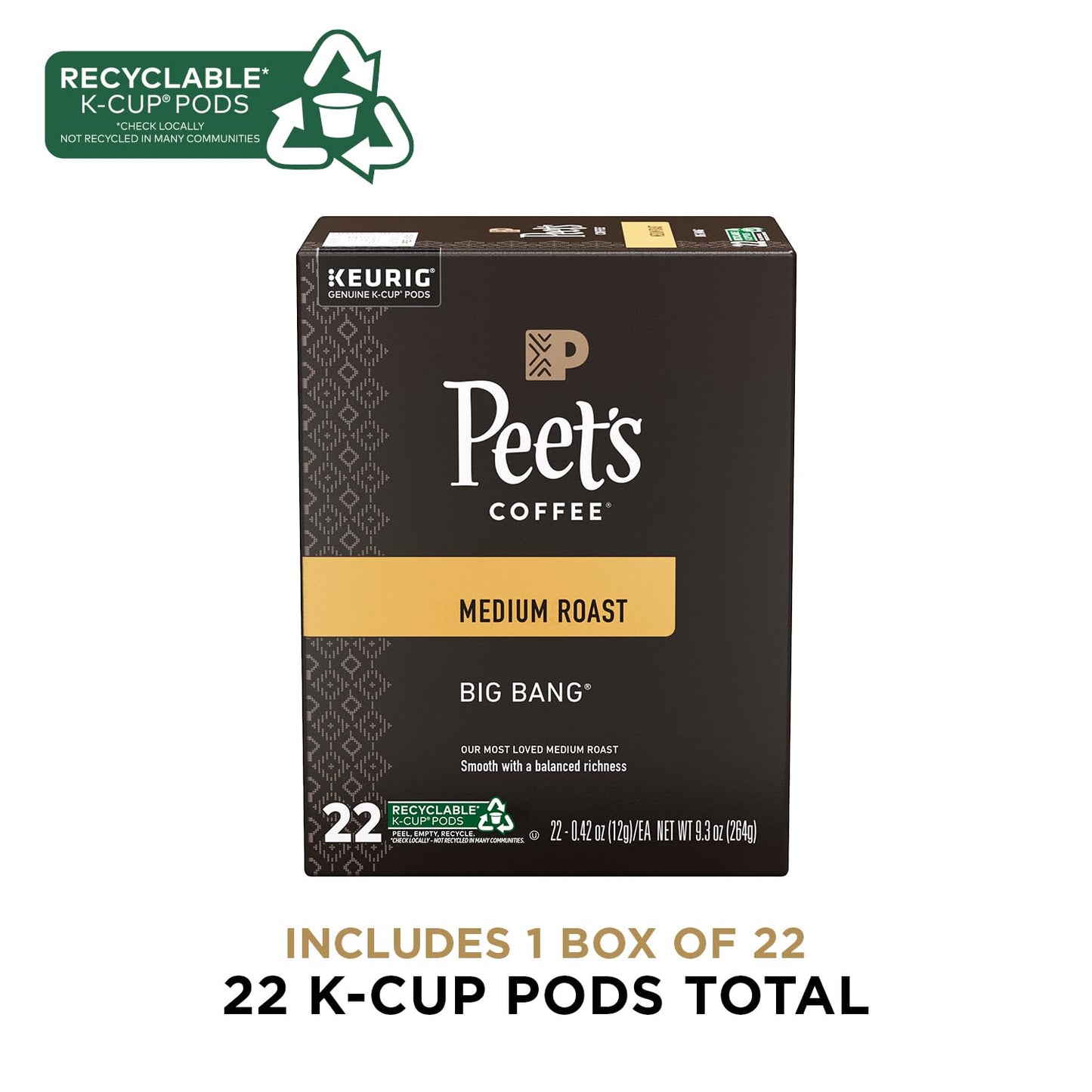 Peets Coffee K-Cup Pods for Keurig, Medium Roast, Big Bang, 22 Count (Pack of 1)
