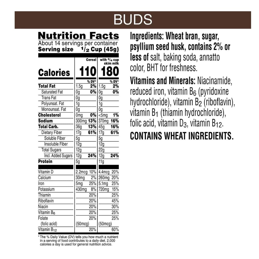 All Bran Buds Cereal - High Fiber, 22 Oz, Pack Of 4 - Healthy All Bran Cereal, Nourishing All Bran Buds Breakfast Option, Bundled With The Sweet Lyfe Fridge Magnet