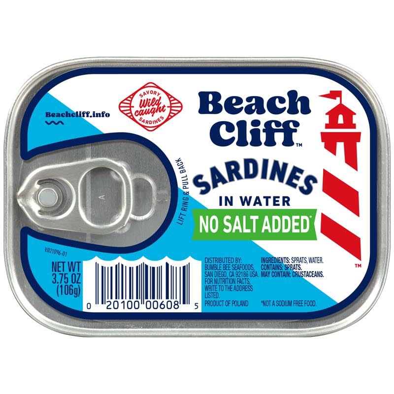 Beach Cliff Canned Sardines in Water, High Protein, Keto Friendly, 3.75 Ounce