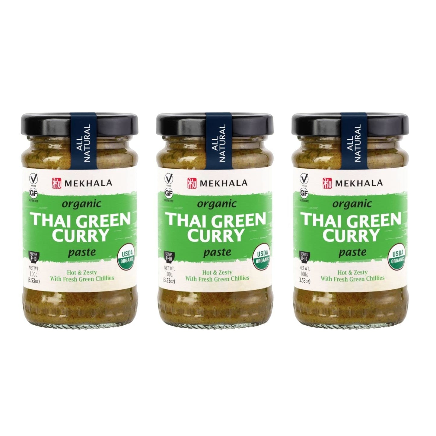 Mekhala Organic Gluten Free Curry Paste Value 3-Pack (3x3.5oz) (Green)