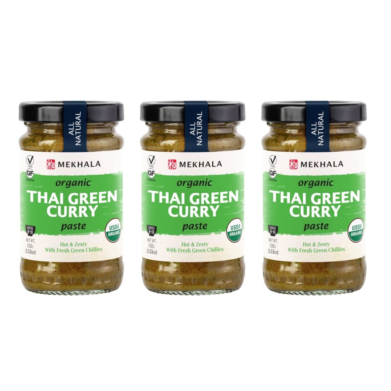Mekhala Organic Gluten Free Curry Paste Value 3-Pack (3x3.5oz) (Green)