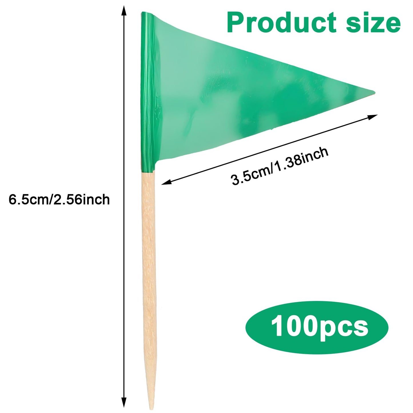Qianyu Toothpick Flags, 100 Pcs Mini Red Triangle Cupcake Toppers, Green Color, Ideal for Weddings and Parties, Model 597428