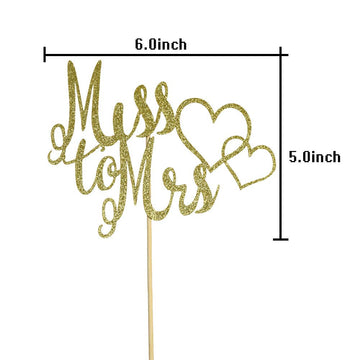 Miss To Mrs Cake Topper For Bridal Shower, Engagement, Wedding Party Decorations, Gold Glitter