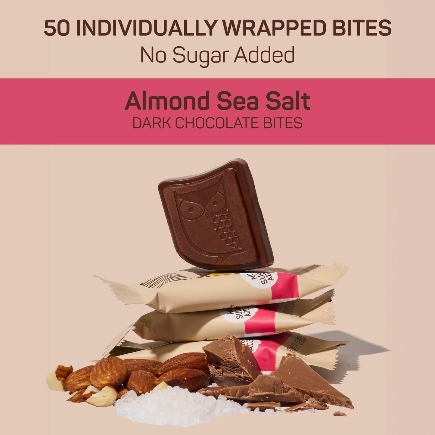 AWAKE - Caffeinated Chocolate Bites - Almond Sea Salt Dark Chocolate (No Sugar Added)  50 Bites - 50mg Caffeine - Energy Bites - Coffee Alternative - Fairtrade  Gluten Free  Non GMO - 0.48oz