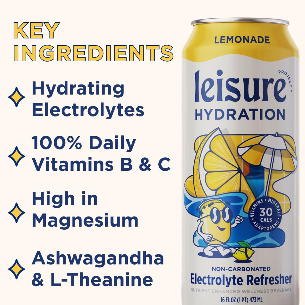 Leisure Drinks - Electrolyte Drink Variety Pack [Electrolyte Refresher - 16oz Cans  12pk] - Low Sugar Hydration Drink - Get The Best Hydration Drink Packed w/ Magnesium & Ashwagandha For Mood & Stress Support